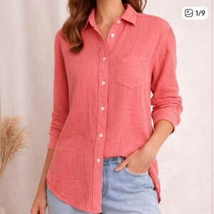 J. Crew Classic Fit Gauze Button Down Shirt Coral Pink Womens 0